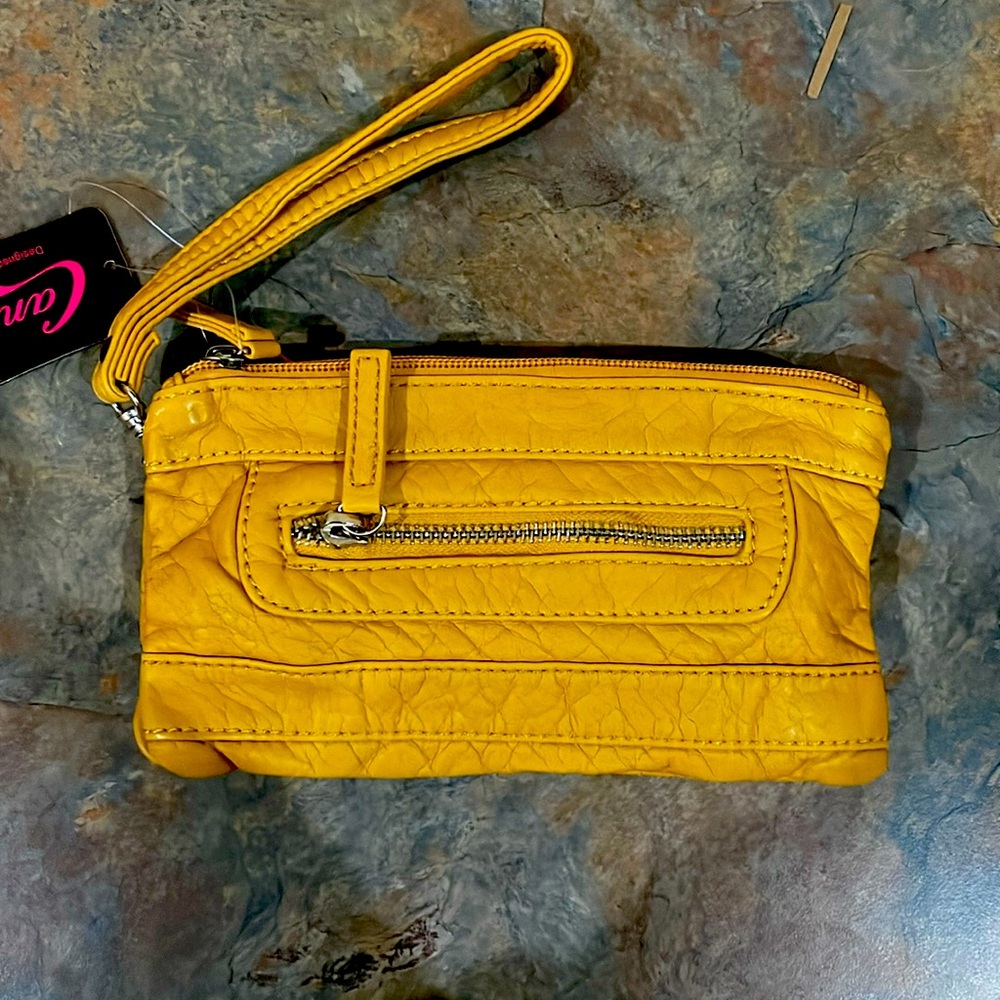 Golden Yellow Vegan Leather Wristlet/Crossbody